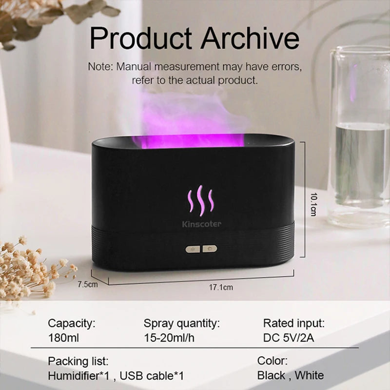 KINSCOTER Aroma Diffuser Air Humidifier Ultrasonic Cool Mist Maker Fogger Led Essential Oil Flame Lamp Difusor - Bellezza VitaShop